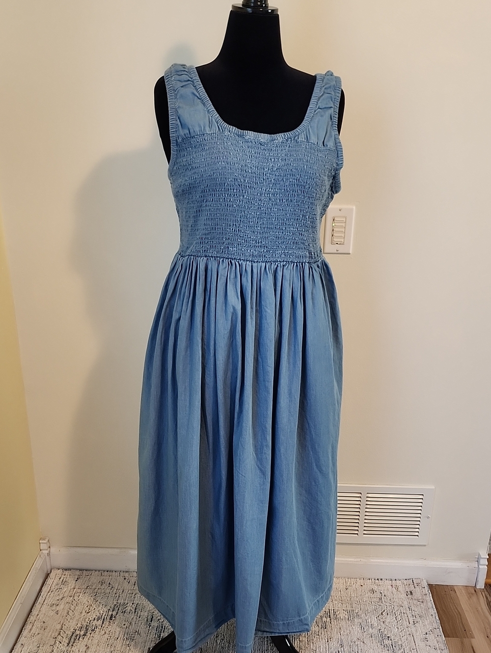 Lane Bryant Blue Cotton Smocked Bodice Maxi Dress with Pockets